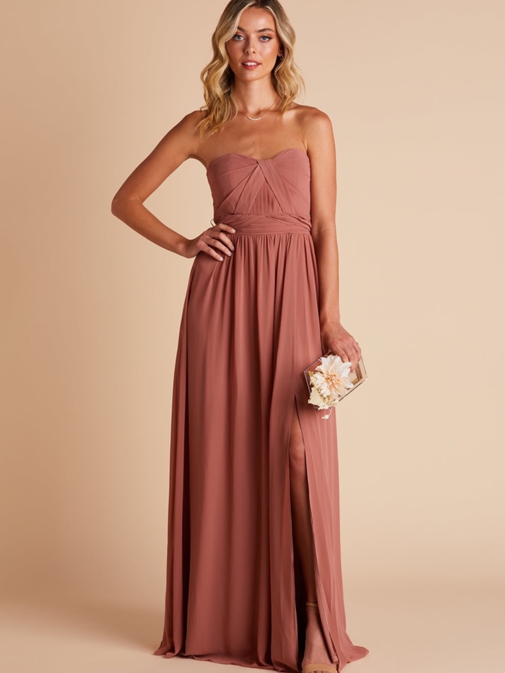 Strapless Dusty Rose Chiffon Maxi Dress